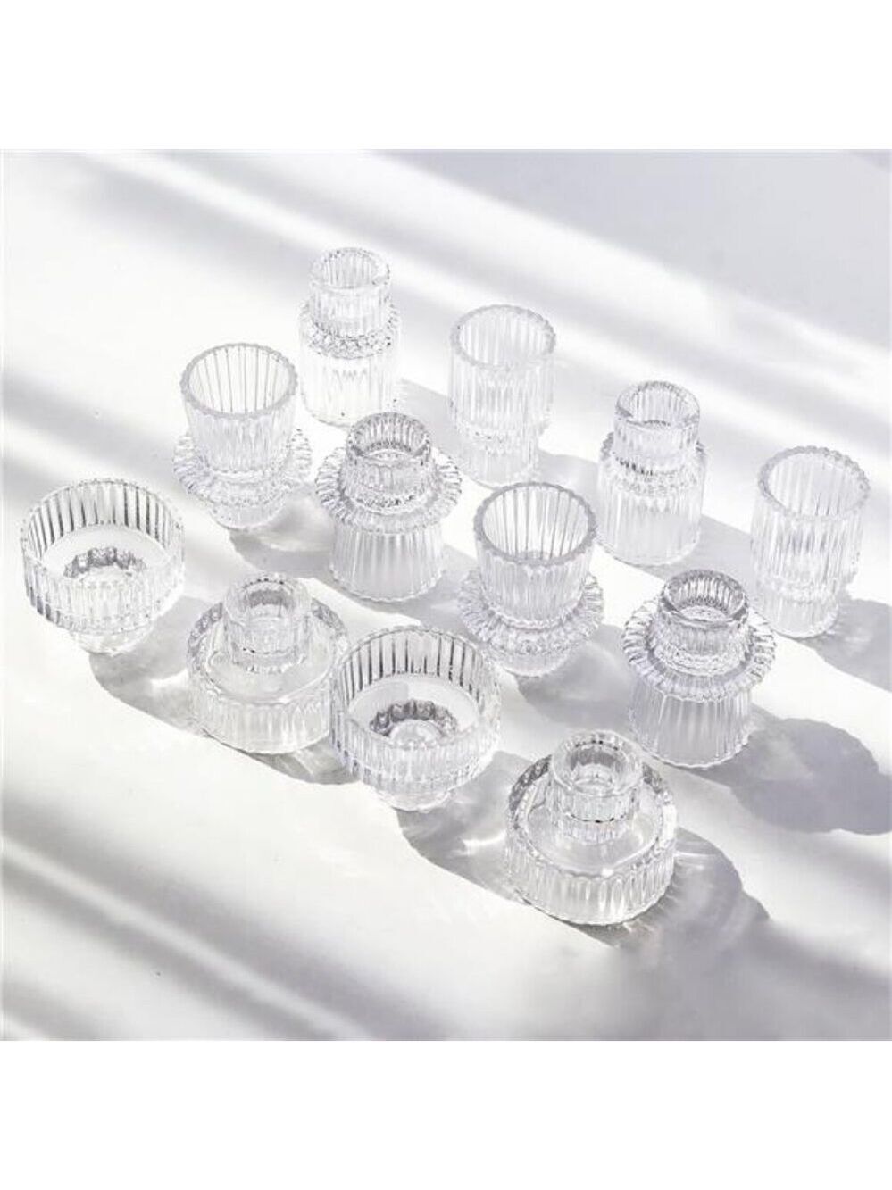 Clear Glass Taper Candle Holders Set of 12 Ribbed Candlestick Stands Table Cente